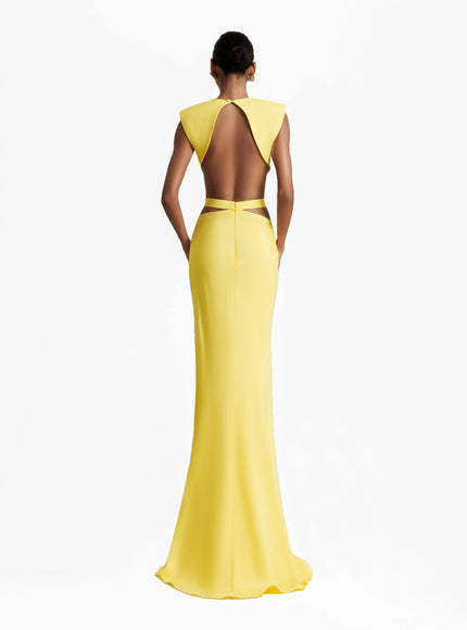 Gemy Maalouf Long Gown With Cut-Outs Yellow