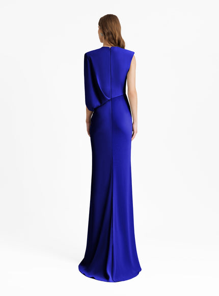Gemy Maalouf Long Gown With Bolero-Like Sleeve Blue