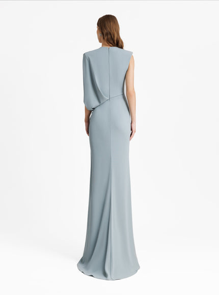 Gemy Maalouf Long Gown With Bolero-Like Sleeve Light Blue