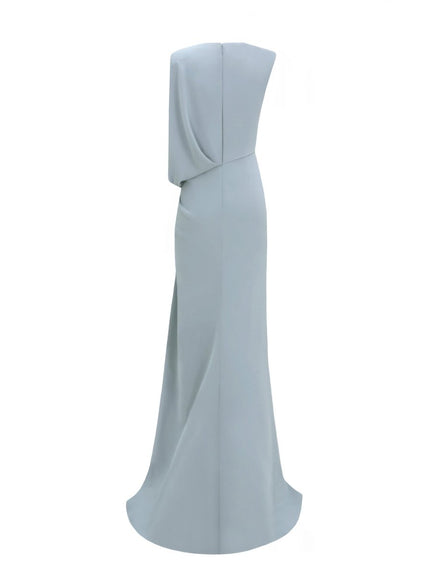 Gemy Maalouf Long Gown With Bolero-Like Sleeve Light Blue