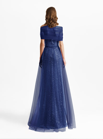 Gemy Maalouf Gown With Bow Design Blue