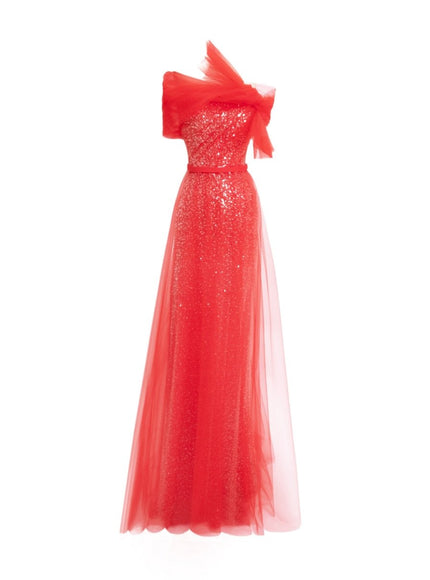 Gemy Maalouf Gown With Bow Design Red