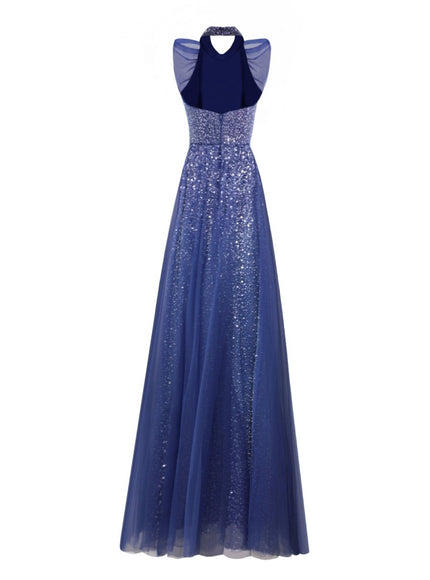Gemy Maalouf Bow Halter-Neckline Gown Blue