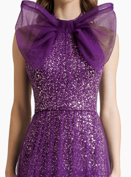 Gemy Maalouf Bow Halter-Neckline Gown Purple