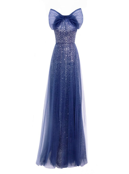 Gemy Maalouf Bow Halter-Neckline Gown Blue