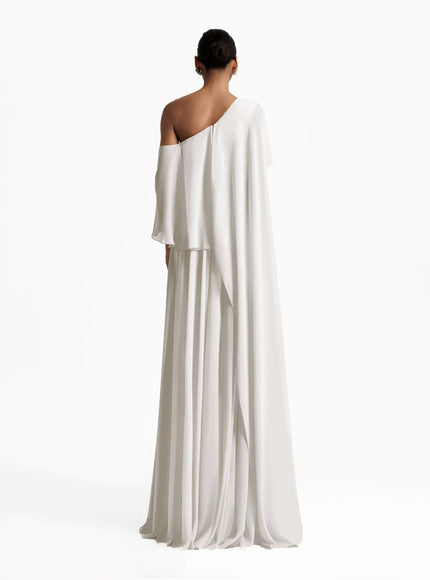 Gemy Maalouf One-Shoulder Gown With Ruffles White