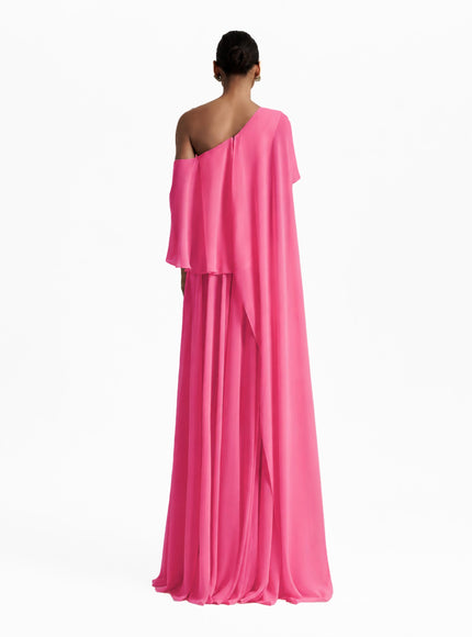 Gemy Maalouf One-Shoulder Gown With Ruffles Candy Pink