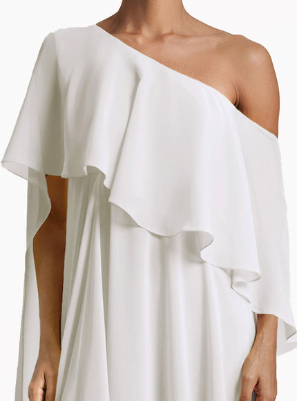Gemy Maalouf One-Shoulder Gown With Ruffles White