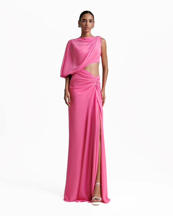 Gemy Maalouf One Sleeve Candy Pink Long Gown