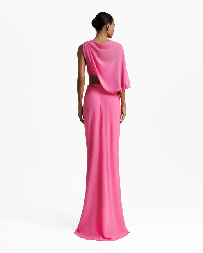 Gemy Maalouf One Sleeve Candy Pink Long Gown