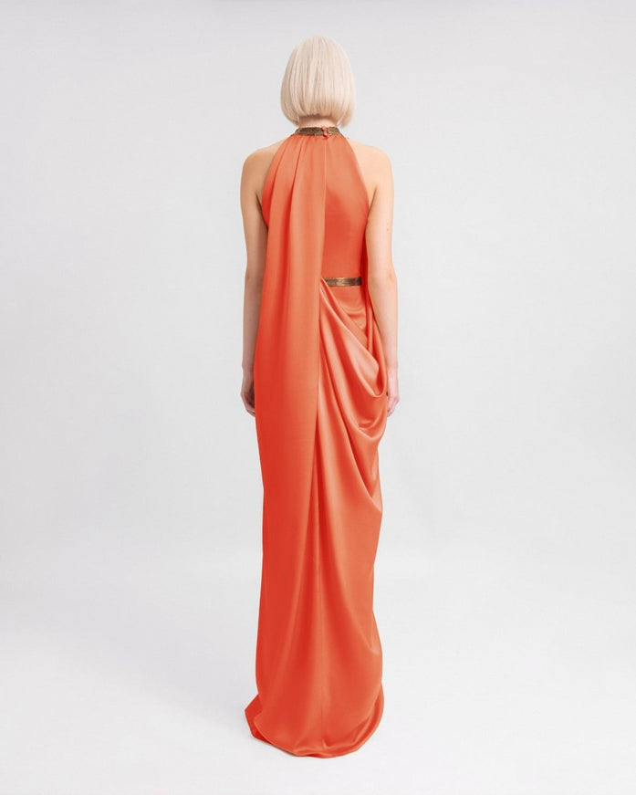 Gemy Maalouf Loose-Cut Gown With Beaded Collar
