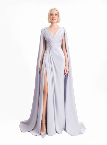 Gemy Maalouf Draped Gown With Cape-Like Sleeves
