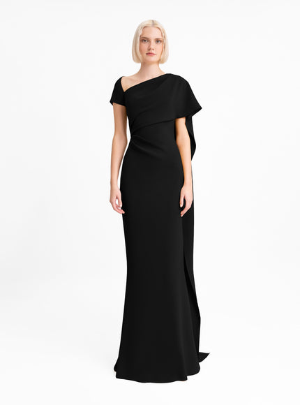 Gemy Maalouf Asymmetrical Neckline Gown No. 2012 Black