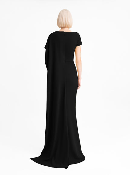 Gemy Maalouf Asymmetrical Neckline Gown No. 2012 Black