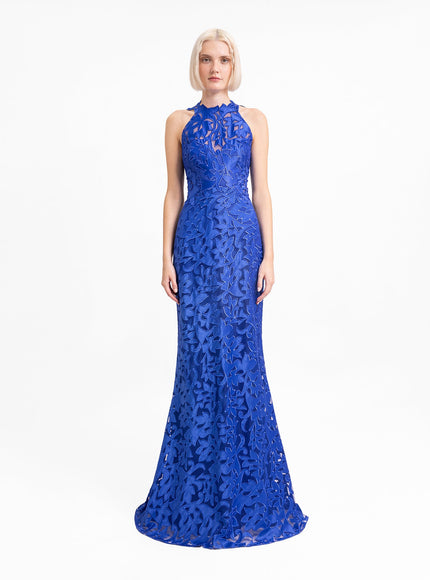 Gemy Maalouf Halter-Neckline Gown Blue