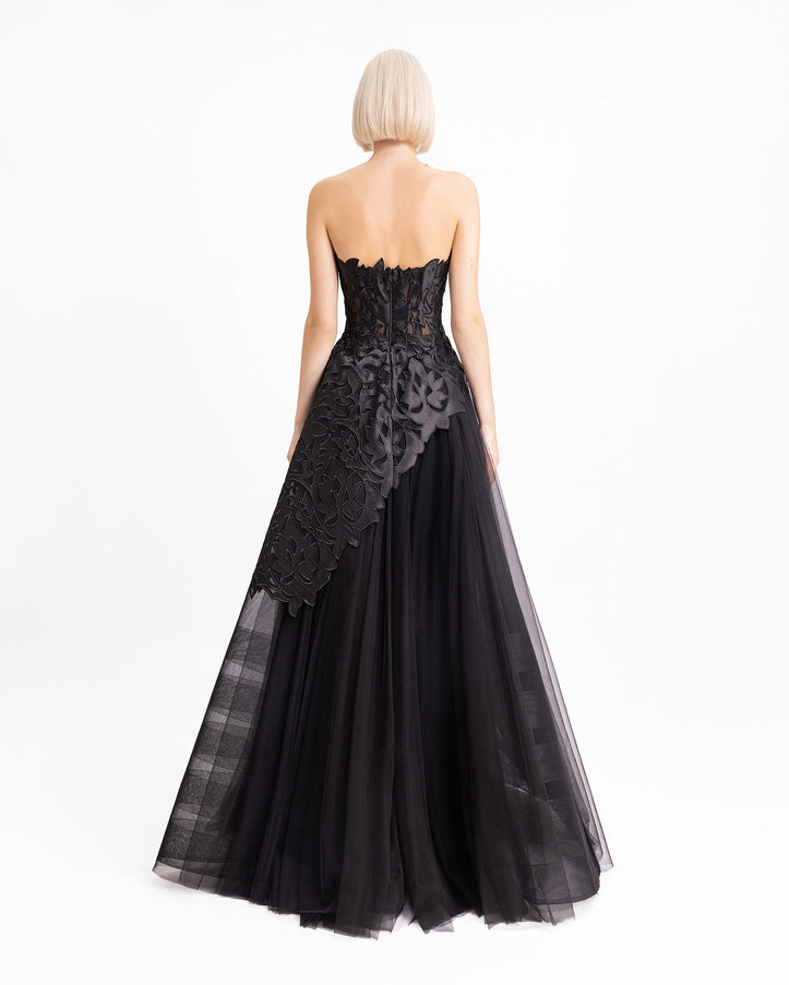 Gemy Maalouf Strapless Asymmetrical Top With Long Skirt