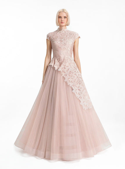 Gemy Maalouf Embroidered Satin Set Blush