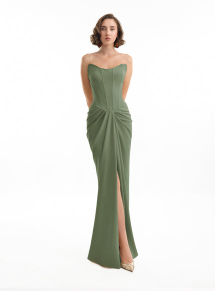 Gemy Maalouf Strapless Corset Gown Olive