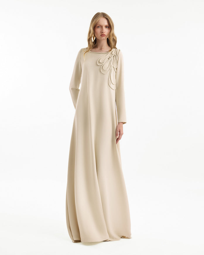 Gemy Maalouf Long-Sleeve A-Line Gown Beige