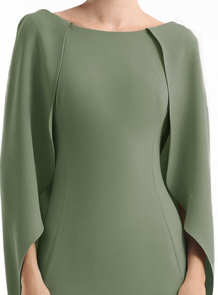 Gemy Maalouf High-Neck Gown With Cape Sleeves Olive