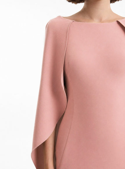 Gemy Maalouf High-Neck Gown With Cape Sleeves Warm Blush