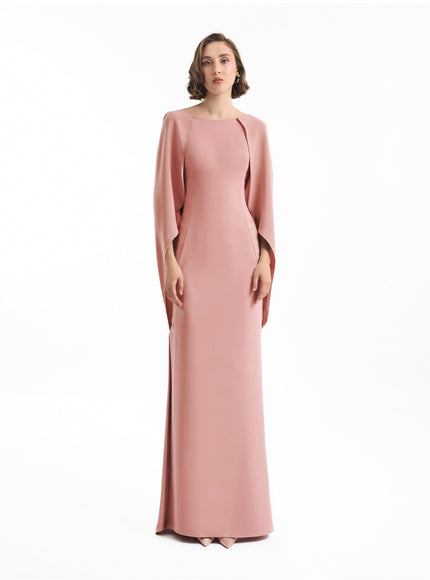Gemy Maalouf High-Neck Gown With Cape Sleeves Warm Blush