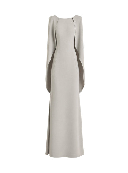 Gemy Maalouf High-Neck Gown With Cape Sleeves Grey