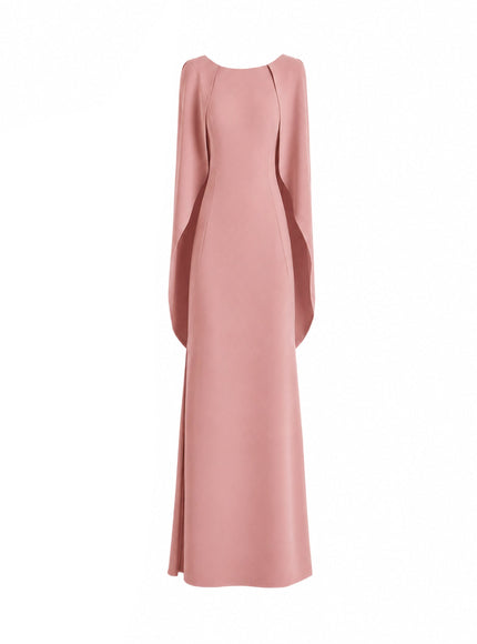 Gemy Maalouf High-Neck Gown With Cape Sleeves Warm Blush