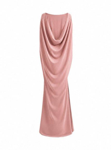 Gemy Maalouf High-Neck Gown With Cape Sleeves Warm Blush
