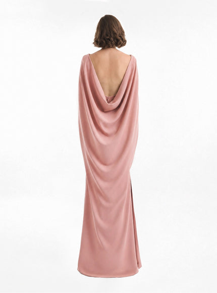 Gemy Maalouf High-Neck Gown With Cape Sleeves Warm Blush