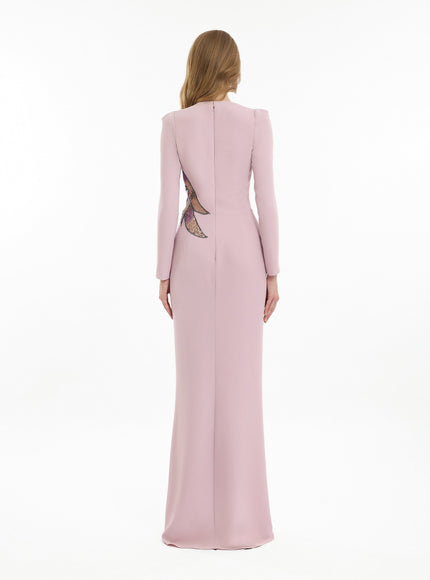 Gemy Maalouf Beaded Floral V-Neck Gown