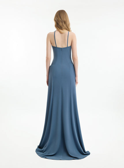 Gemy Maalouf Halter-Neck Gown With Structured Hips Blue