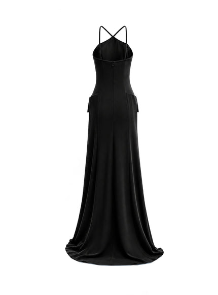 Gemy Maalouf Halter-Neck Gown With Structured Hips Black