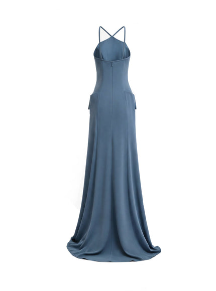 Gemy Maalouf Halter-Neck Gown With Structured Hips Blue