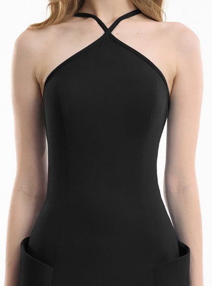 Gemy Maalouf Halter-Neck Gown With Structured Hips Black