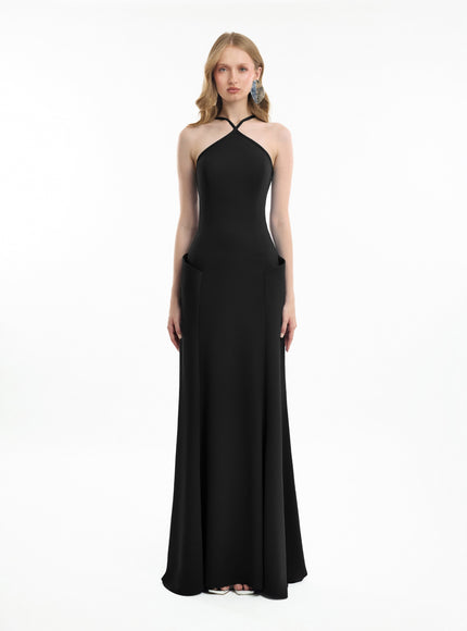 Gemy Maalouf Halter-Neck Gown With Structured Hips Black