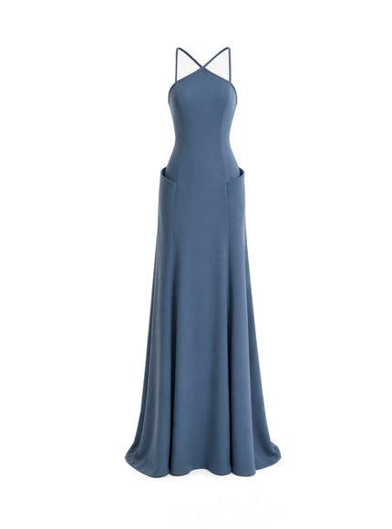 Gemy Maalouf Halter-Neck Gown With Structured Hips Blue