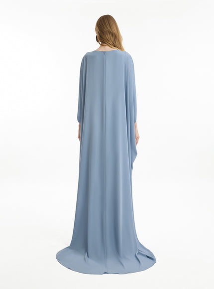 Gemy Maalouf Flowy High-Neck Gown Blue