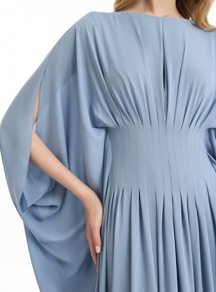 Gemy Maalouf Flowy High-Neck Gown Blue