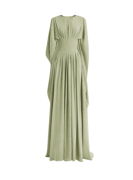Gemy Maalouf Flowy High-Neck Gown Green