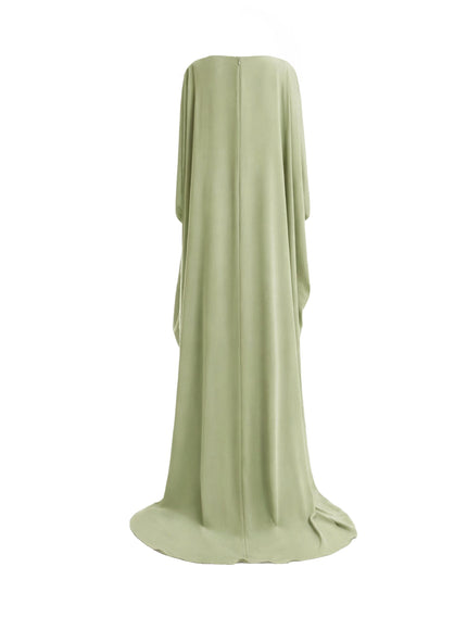 Gemy Maalouf Flowy High-Neck Gown Green