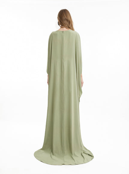 Gemy Maalouf Flowy High-Neck Gown Green