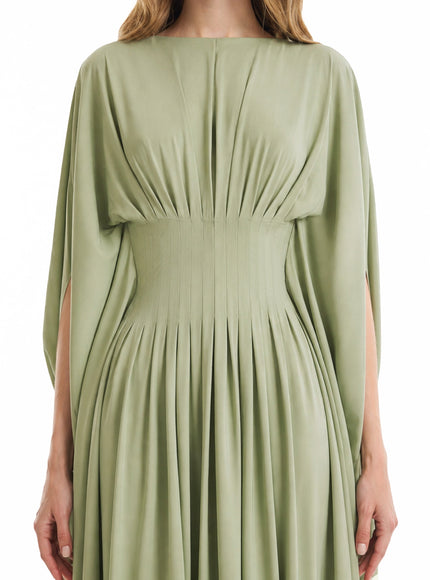 Gemy Maalouf Flowy High-Neck Gown Green