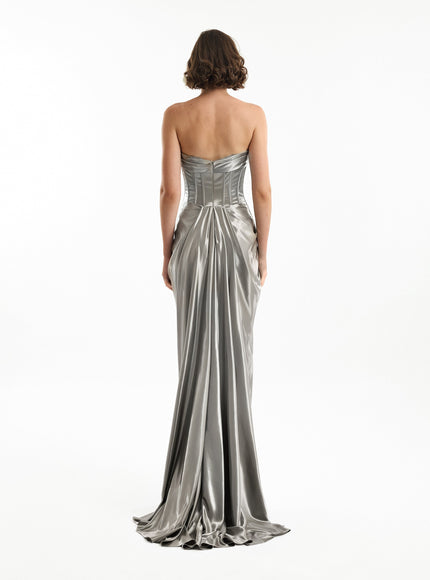Gemy Maalouf Strapless Metallic Satin Gown