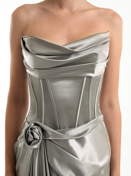 Gemy Maalouf Strapless Metallic Satin Gown