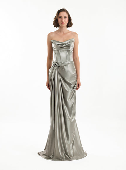 Gemy Maalouf Strapless Metallic Satin Gown