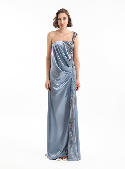 Gemy Maalouf One-Shoulder Draped Gown No. 2150