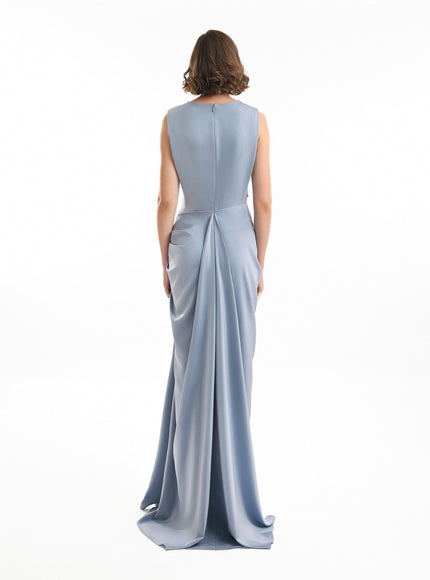 Gemy Maalouf Draped Long Gown Blue