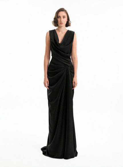 Gemy Maalouf Draped Long Gown Black