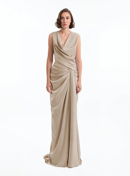 Gemy Maalouf Draped Long Gown Sand